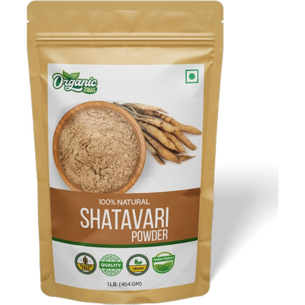 Organic Zing Shatavari Powder front packaging view for premium herbal supplement