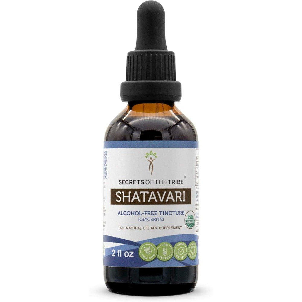 Secrets Of The Tribe Organic Shatavari Alcohol Free Extract bottle front view