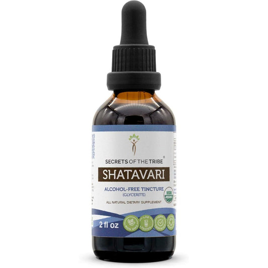 Secrets Of The Tribe Organic Shatavari Alcohol Free Extract bottle front view