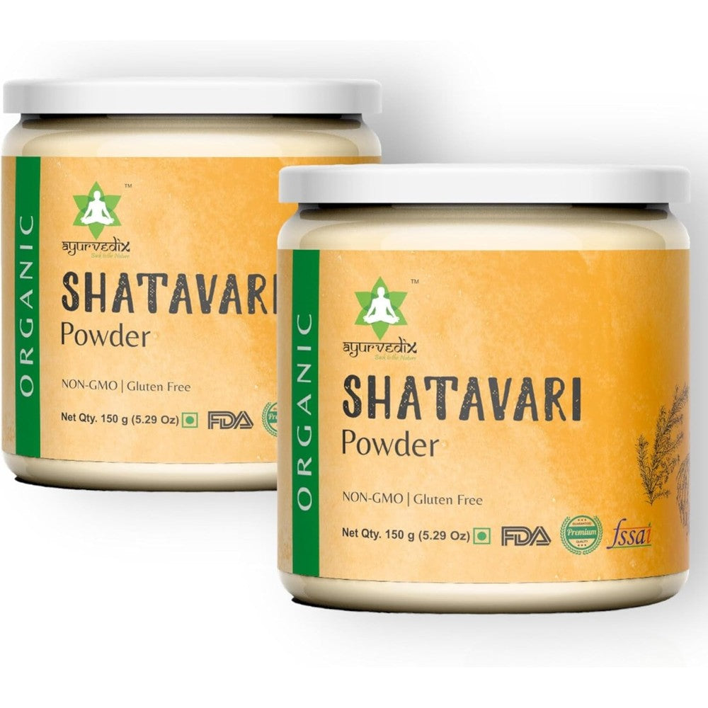 Ayurvedix Organic Shatavari Powder 150g jar front view for womens hormonal balance