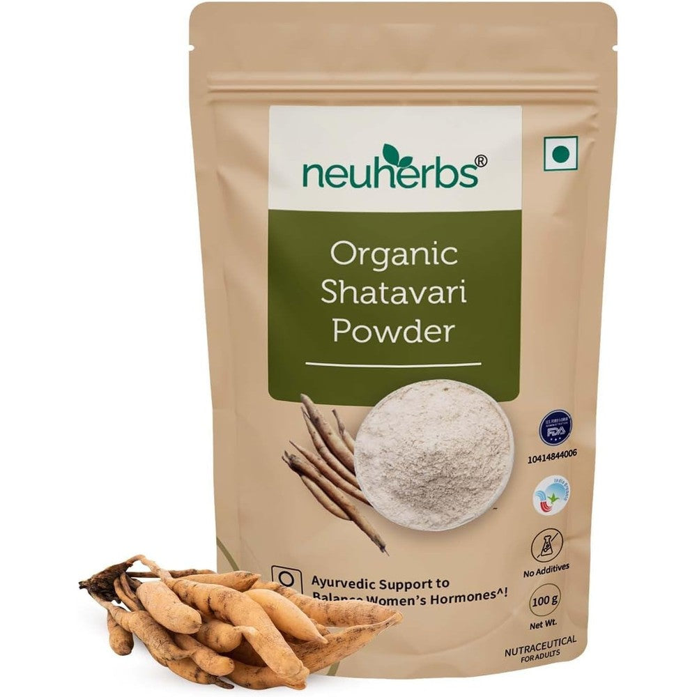 Neuherbs Organic Shatavari Powder 100g front view packaging for hormonal balance
