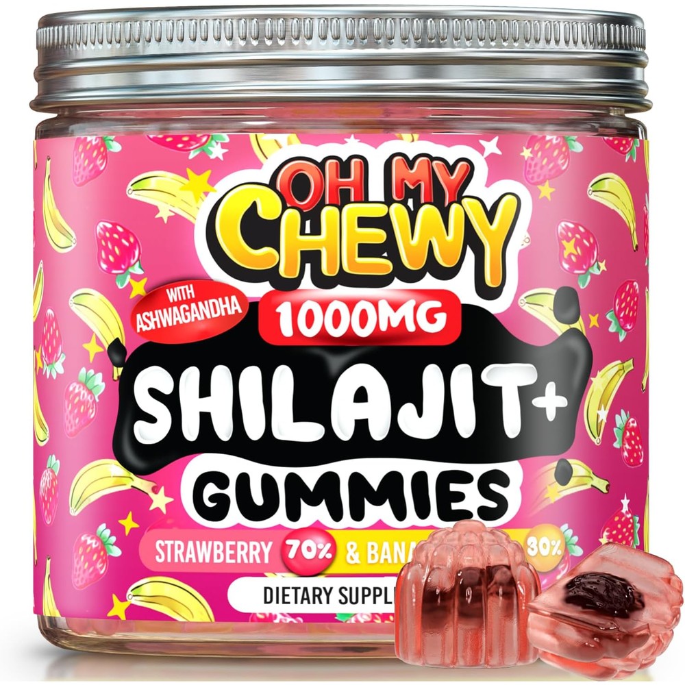 Oh My Chewy Pure Himalayan Shilajit and Ashwagandha Gummies front view packaging for energy boost