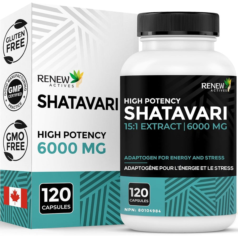 Renew Actives Shatavari Capsules front view bottle on white background.