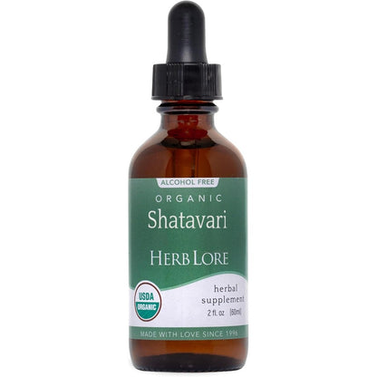 Herb Lore Organic Shatavari Root Extract Tincture front view bottle for lactation support