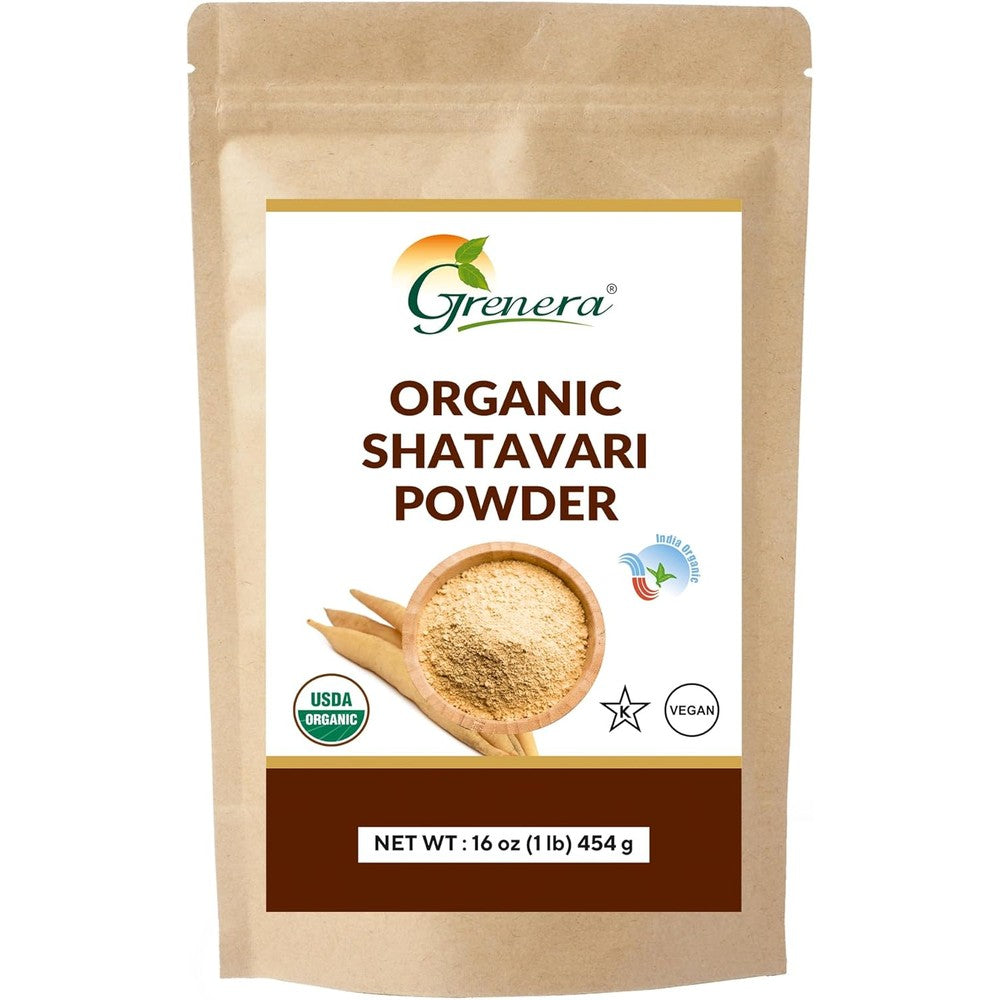 Grenera Organic Shatavari Powder front view resealable bag herbal supplement
