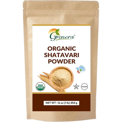 Grenera Organic Shatavari Powder front view resealable bag herbal supplement
