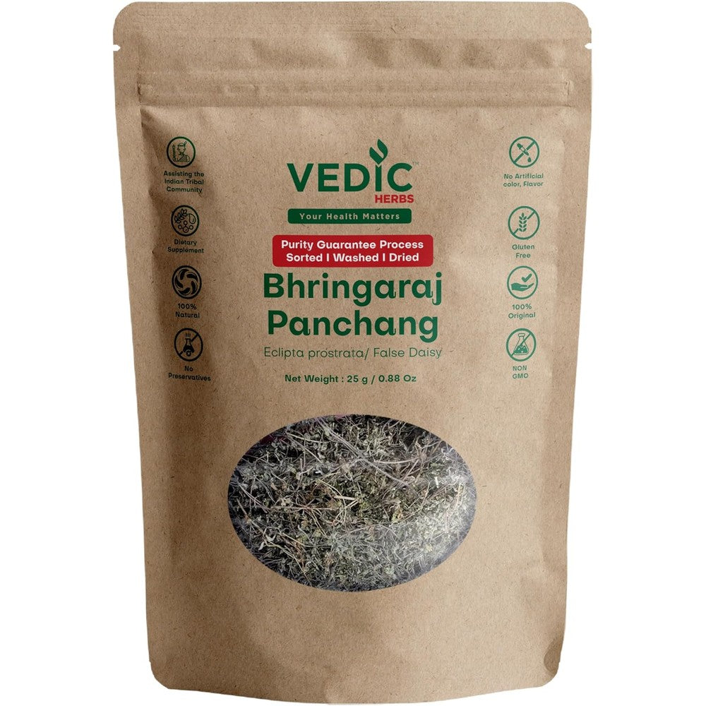 Urjveda Vedic Herbs Bhringaraj Panchang powder front view packaging authentic USA imported hair care supplement