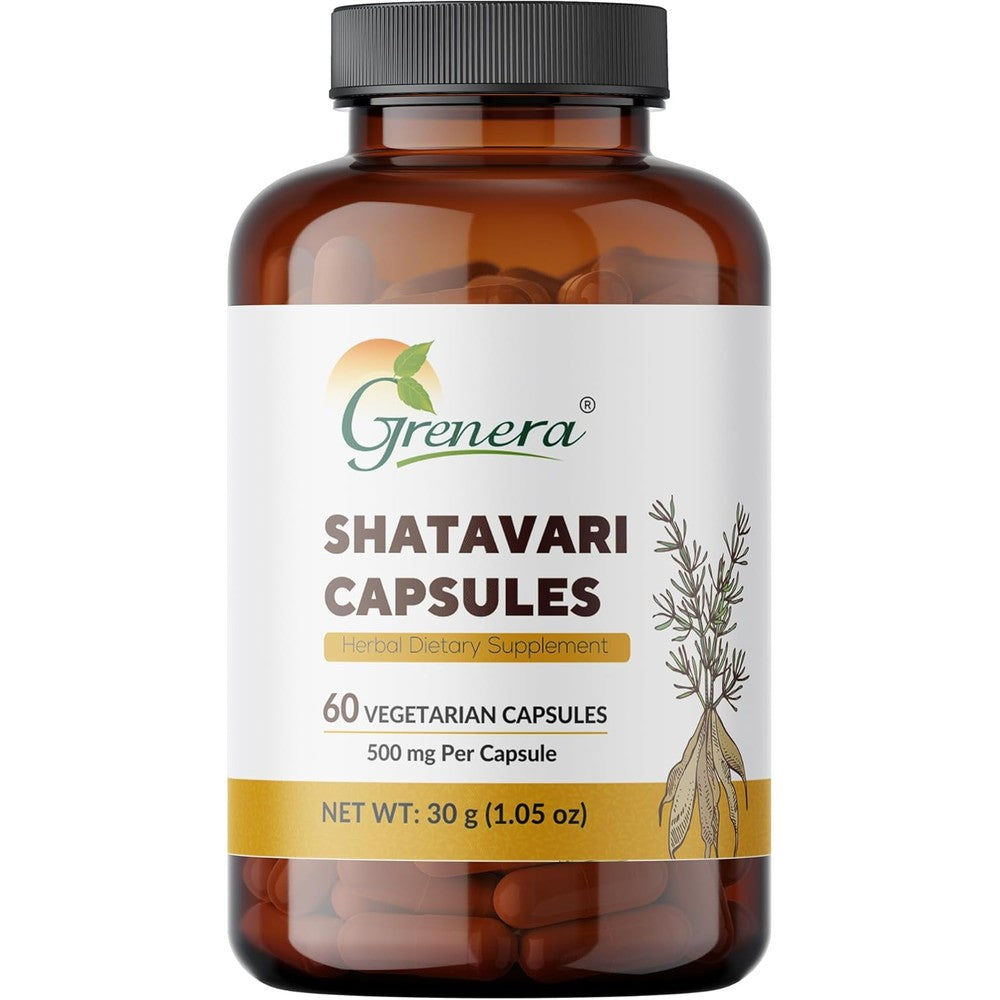 VitaGreen Grenera Shatavari 60 vegetarian capsules front bottle view for women hormonal balance