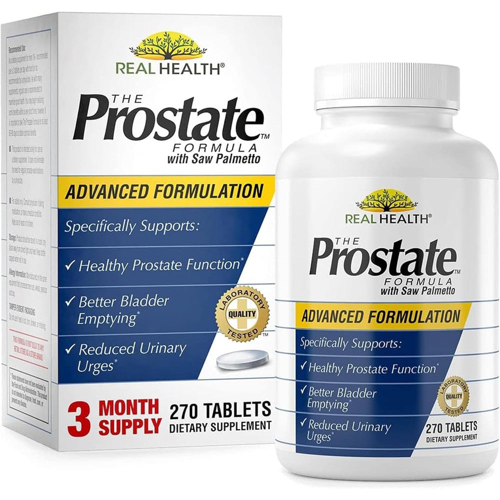 Real Health The Prostate Formula two hundred and seventy tablets bottle front view showing men's urinary health support benefits