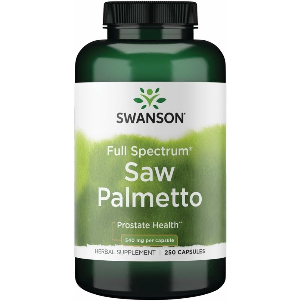 Swanson Saw Palmetto Full Spectrum Prostate Support 540mg 250 Capsules front view bottle