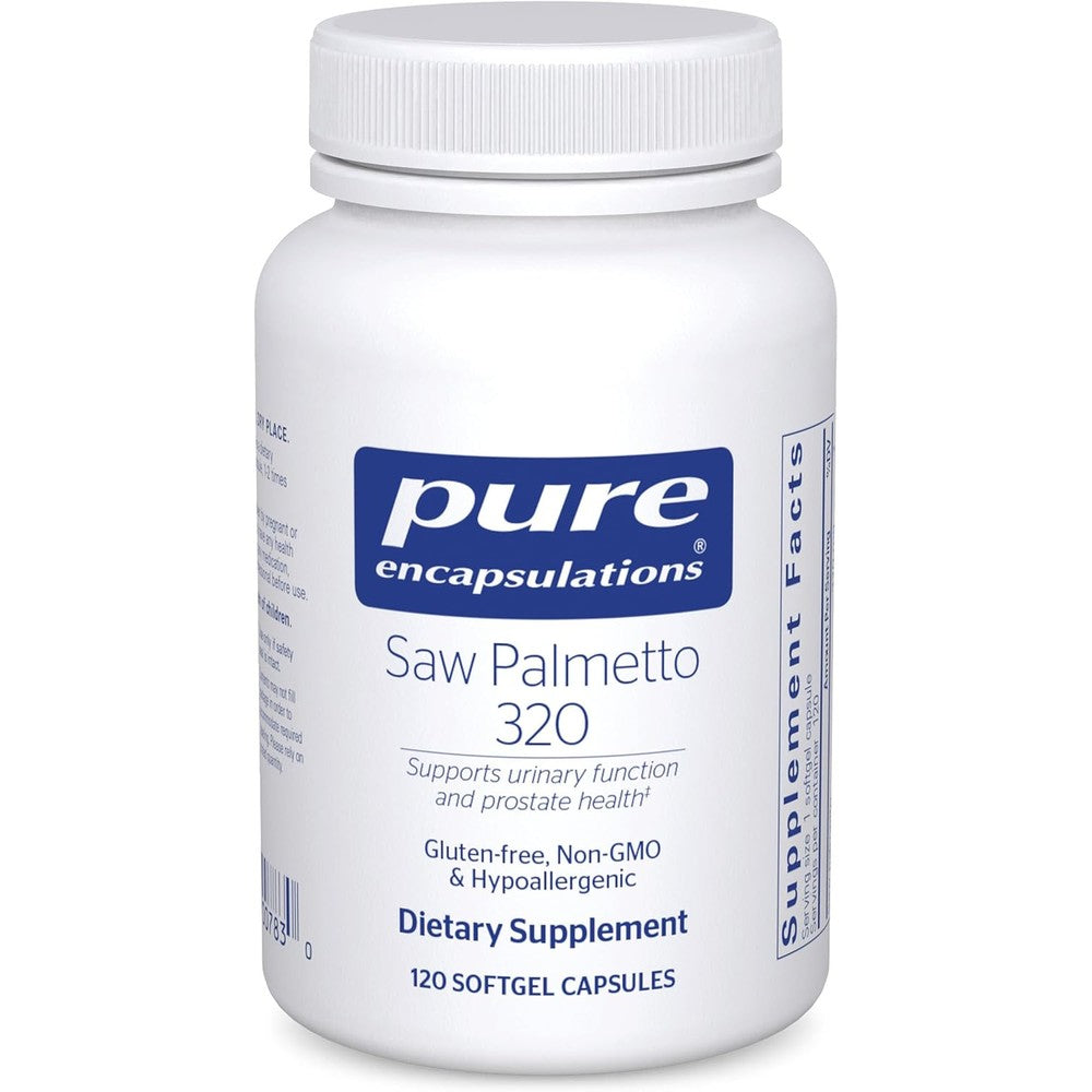Pure Encapsulations Saw Palmetto 320 bottle front view for prostate health.