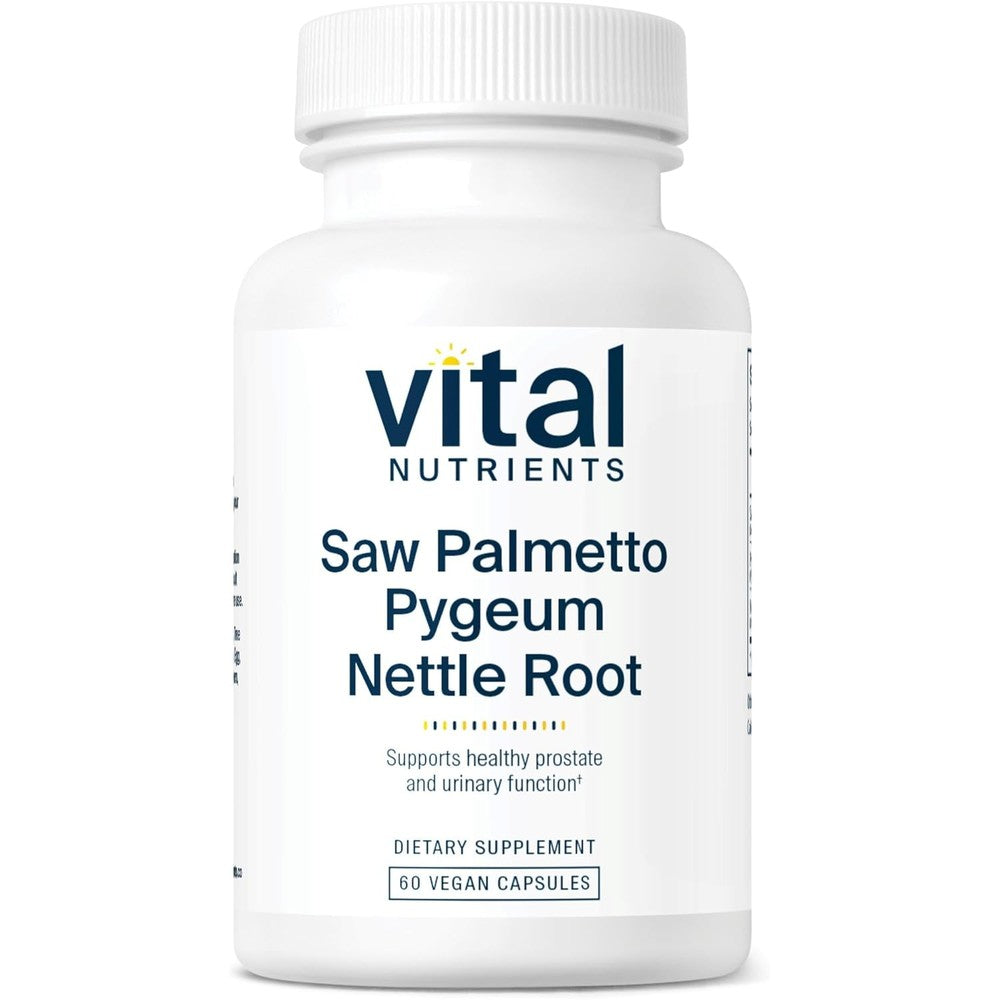 Vital Nutrients Saw Palmetto with Pygeum and Nettle Root 60 vegan capsules front bottle view.