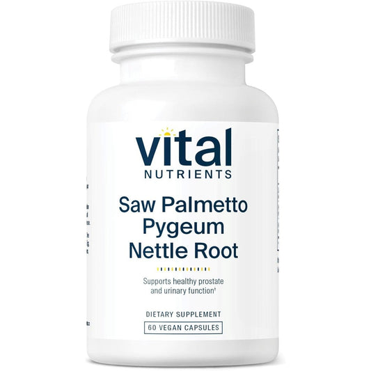 Vital Nutrients Saw Palmetto with Pygeum and Nettle Root 60 vegan capsules front bottle view.