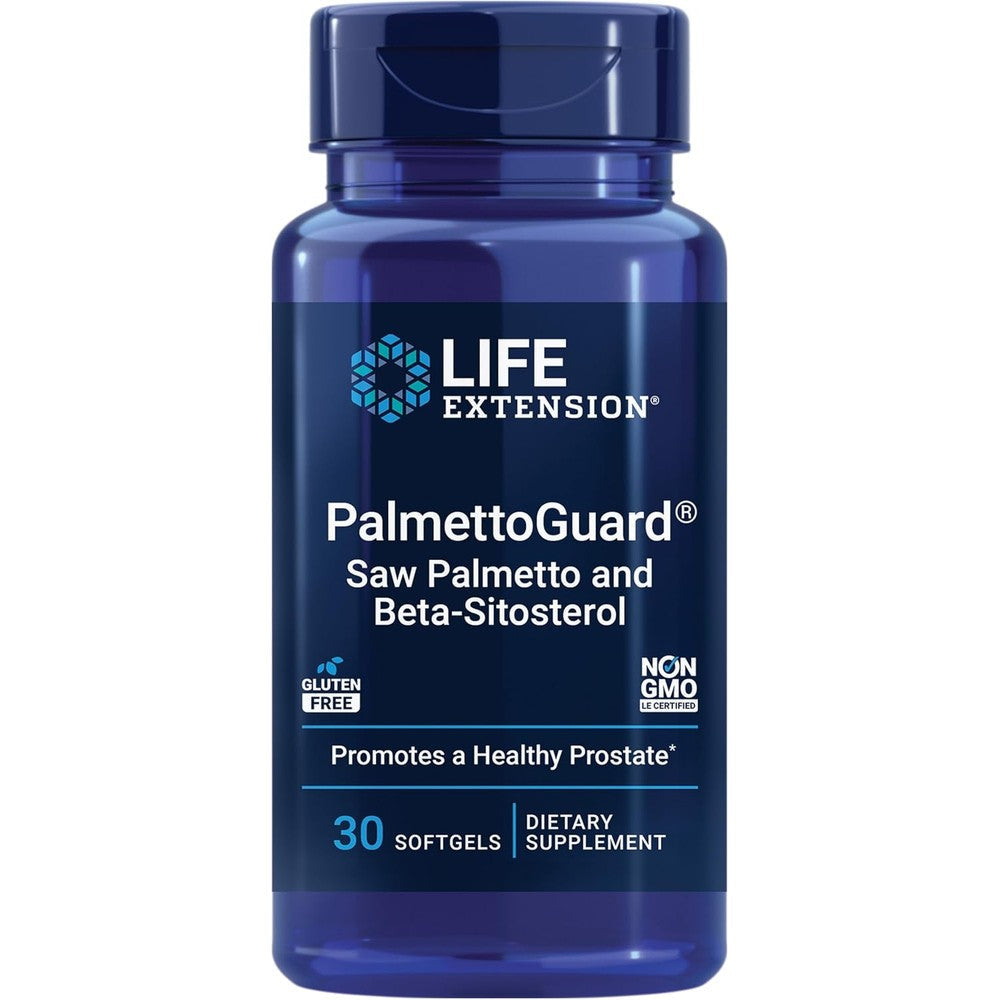 Life Extension PalmettoGuard Saw Palmetto 30 Softgels front bottle view showing premium packaging.