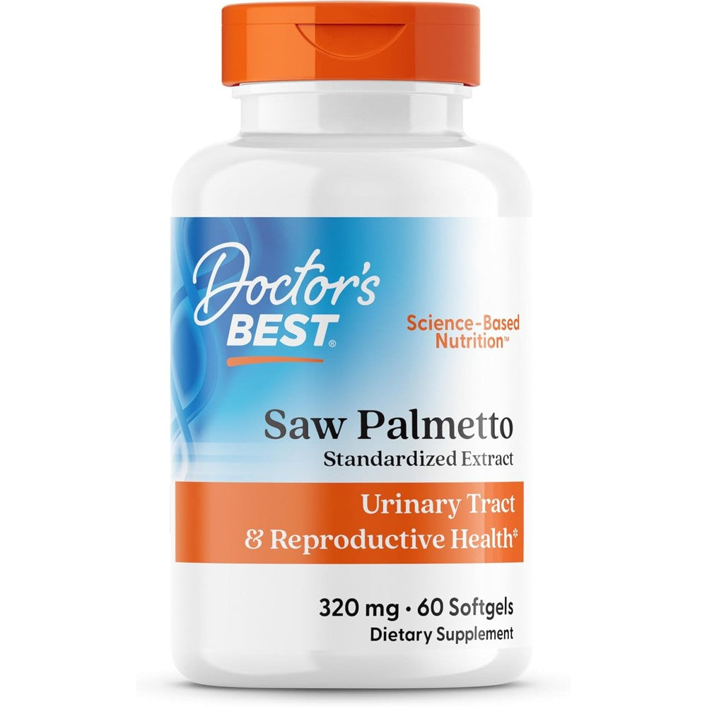Doctor's Best Saw Palmetto Standardized Extract 320mg front bottle view showing sixty softgels label