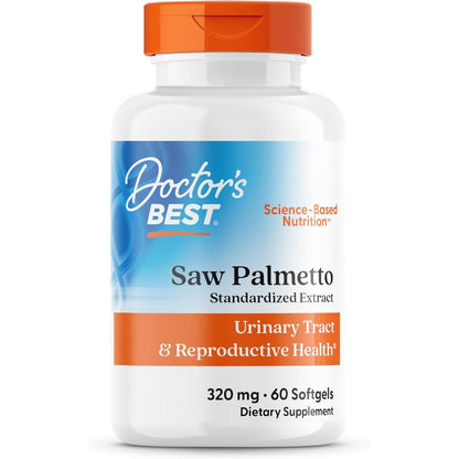 Doctor's Best Saw Palmetto Standardized Extract 320mg front bottle view showing sixty softgels label