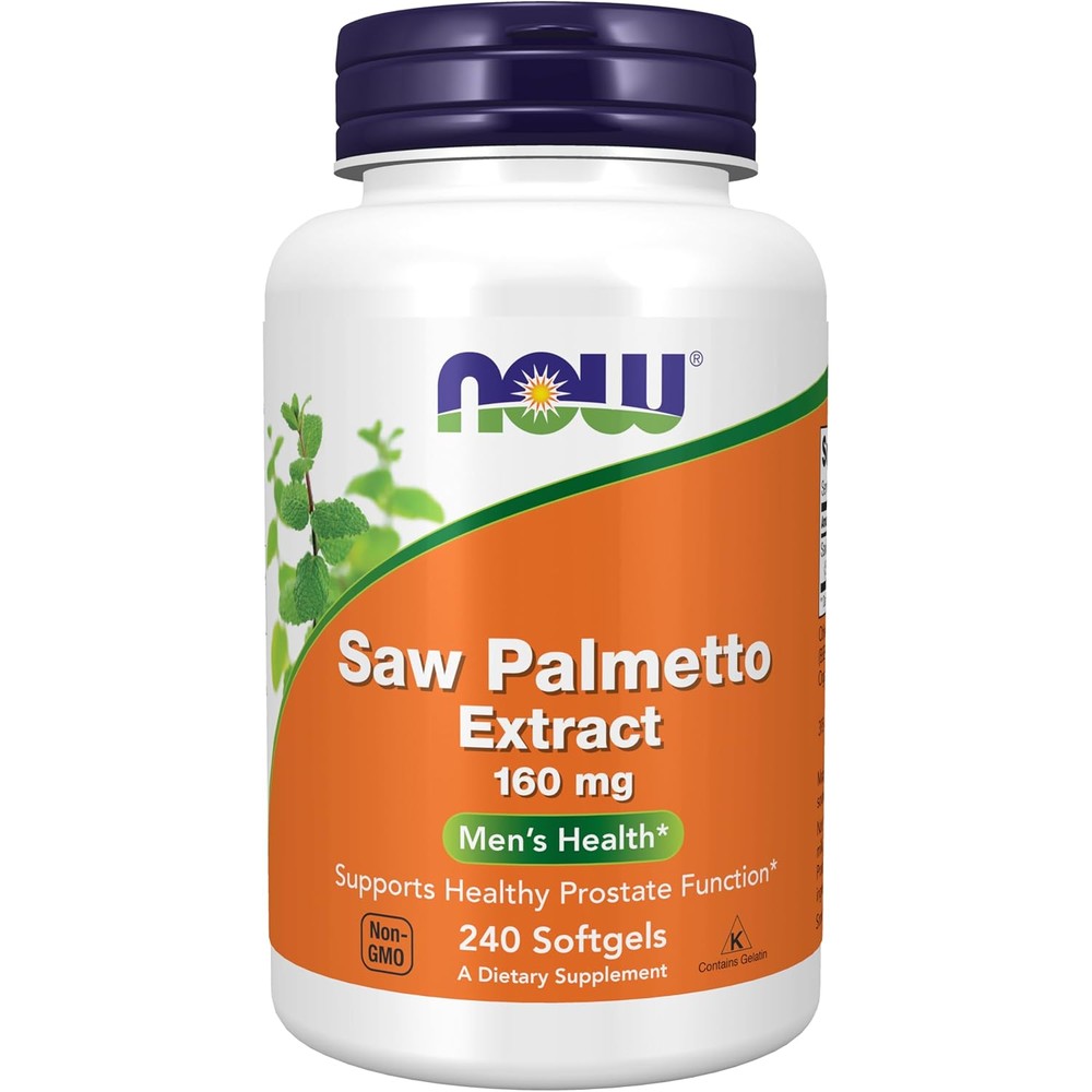 NOW Foods Saw Palmetto Extract 240 softgels bottle front view for men prostate health.