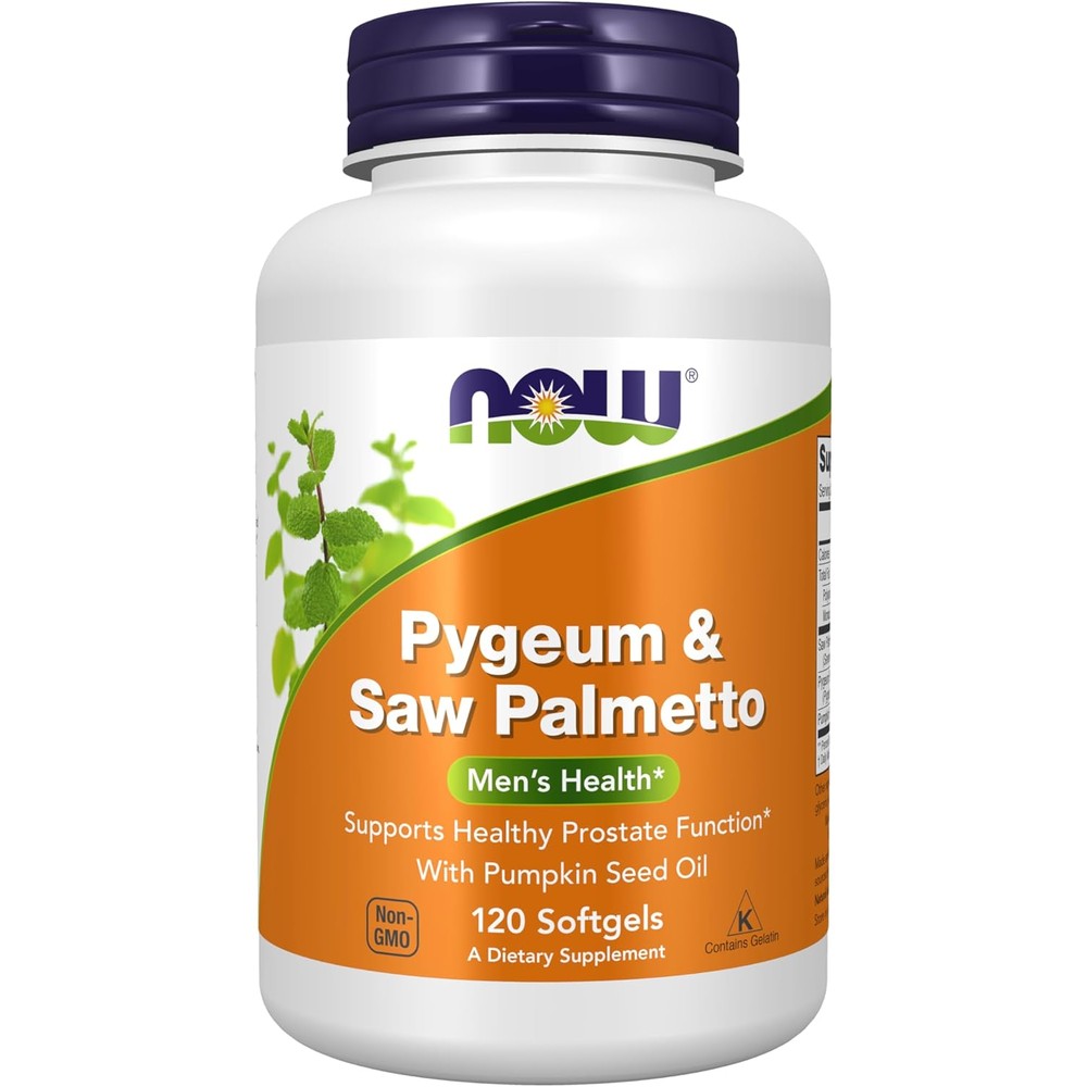 NOW Foods Pygeum and Saw Palmetto 120 softgels front bottle view for men health