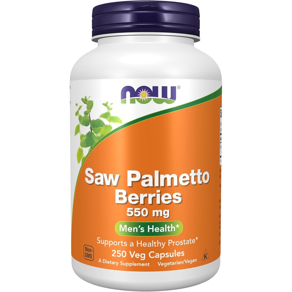 NOW Foods Saw Palmetto Berries 550mg bottle front view for men's wellness