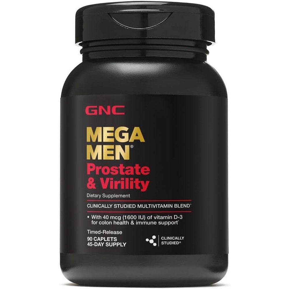 GNC Mega Men Prostate and Virility Multivitamin 90 caplets front bottle view