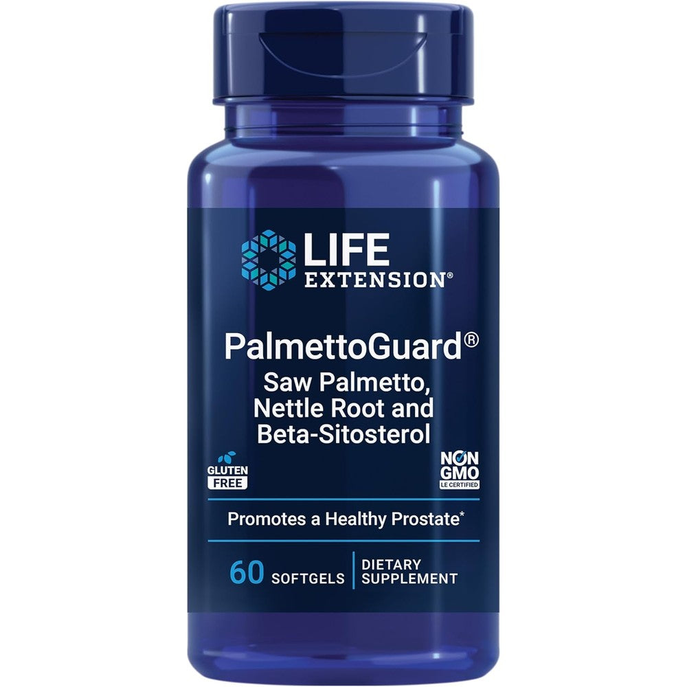 Life Extension PalmettoGuard Saw Palmetto and Nettle Root 60 softgels front bottle view