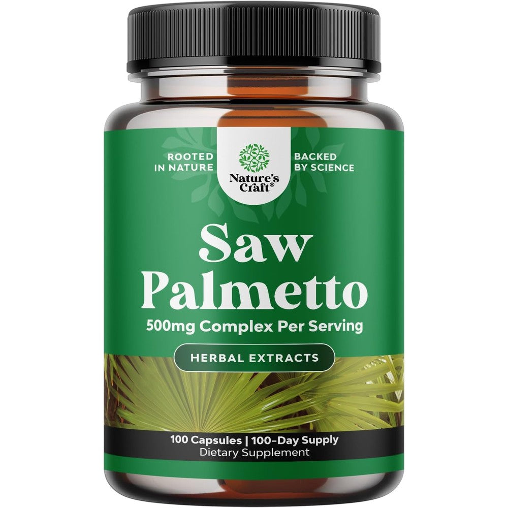 Natures Craft Extra Strength Saw Palmetto 100 capsules front bottle view for hair health