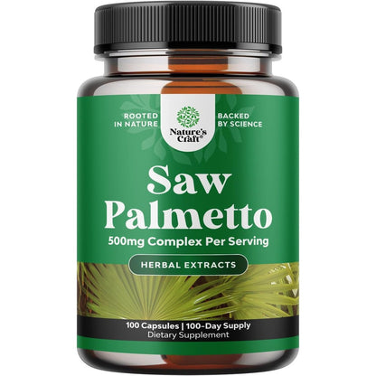 Natures Craft Extra Strength Saw Palmetto 100 capsules front bottle view for hair health