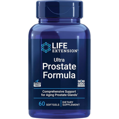 Life Extension Ultra Prostate Formula 60 softgels front view bottle for prostate health.