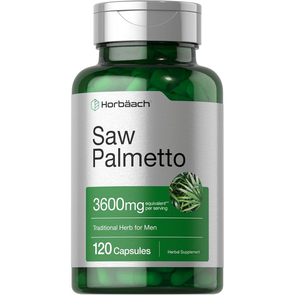 HorbÃ¤ach Saw Palmetto Extract 120 capsules bottle front view for prostate support