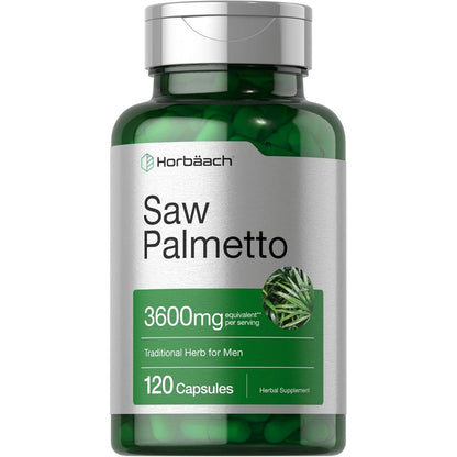 HorbÃ¤ach Saw Palmetto Extract 120 capsules bottle front view for prostate support