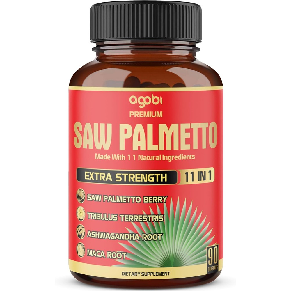 Agobi Saw Palmetto and Ashwagandha Herbal Complex 90 vegetarian capsules front bottle view