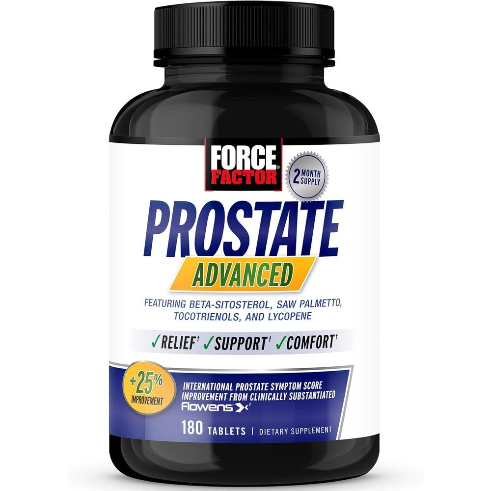 Force Factor Prostate Advanced 180 tablets front bottle view showing men's urinary health supplement.