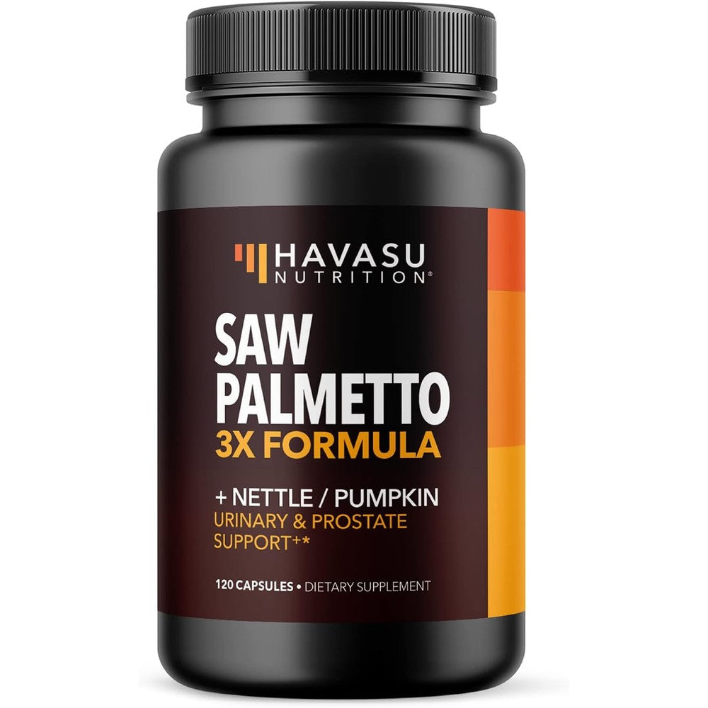 Havasu Nutrition Saw Palmetto 120 capsules front view showing premium USA imported supplement packaging.