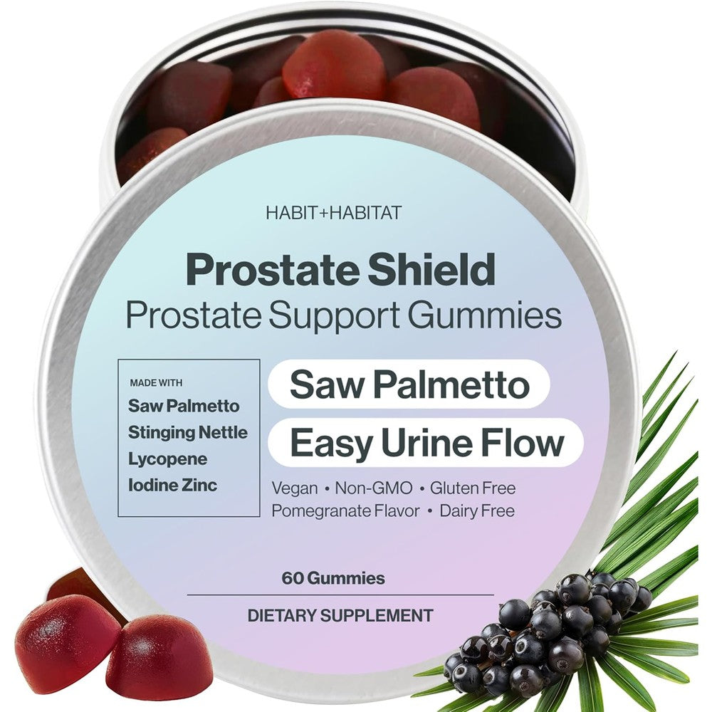 Habit + Habitat Prostate Shield Gummies front view showing the 60 count tin packaging.