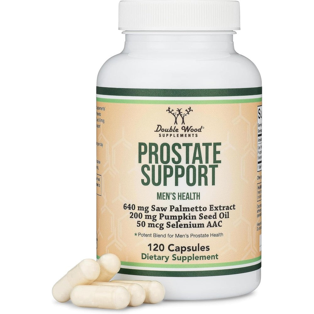 Double Wood Supplements Prostate Support 120 capsules front bottle view for mens urinary health