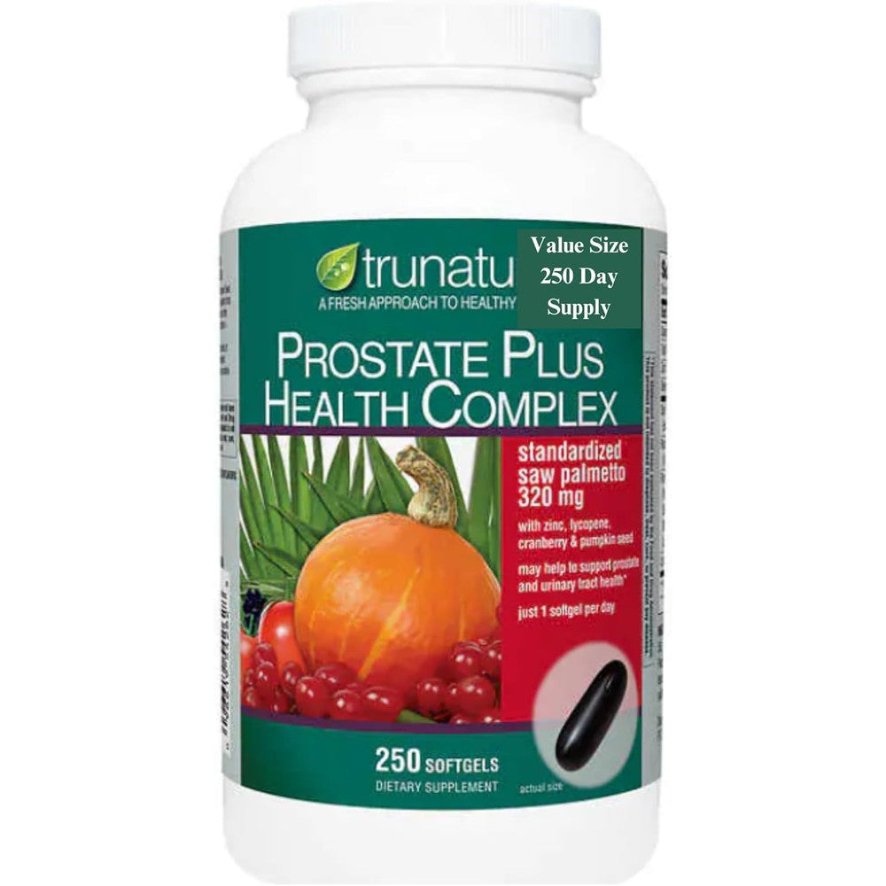TruNature Prostate Plus Health Complex 250 Softgels front bottle view for men's wellness.