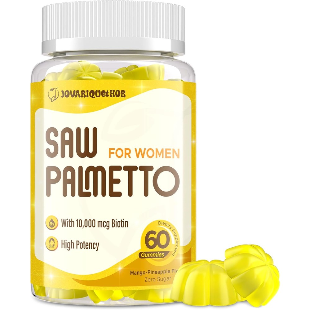 Jovariquethor Saw Palmetto 500mg Women Gummies front view showing bottle packaging