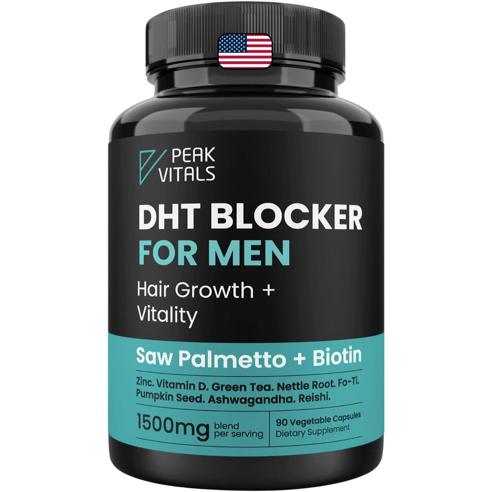 Peak Vitals DHT Blocker Hair Growth Supplements bottle front view showing 90 capsules label.