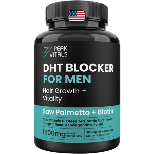 Peak Vitals DHT Blocker Hair Growth Supplements bottle front view showing 90 capsules label.