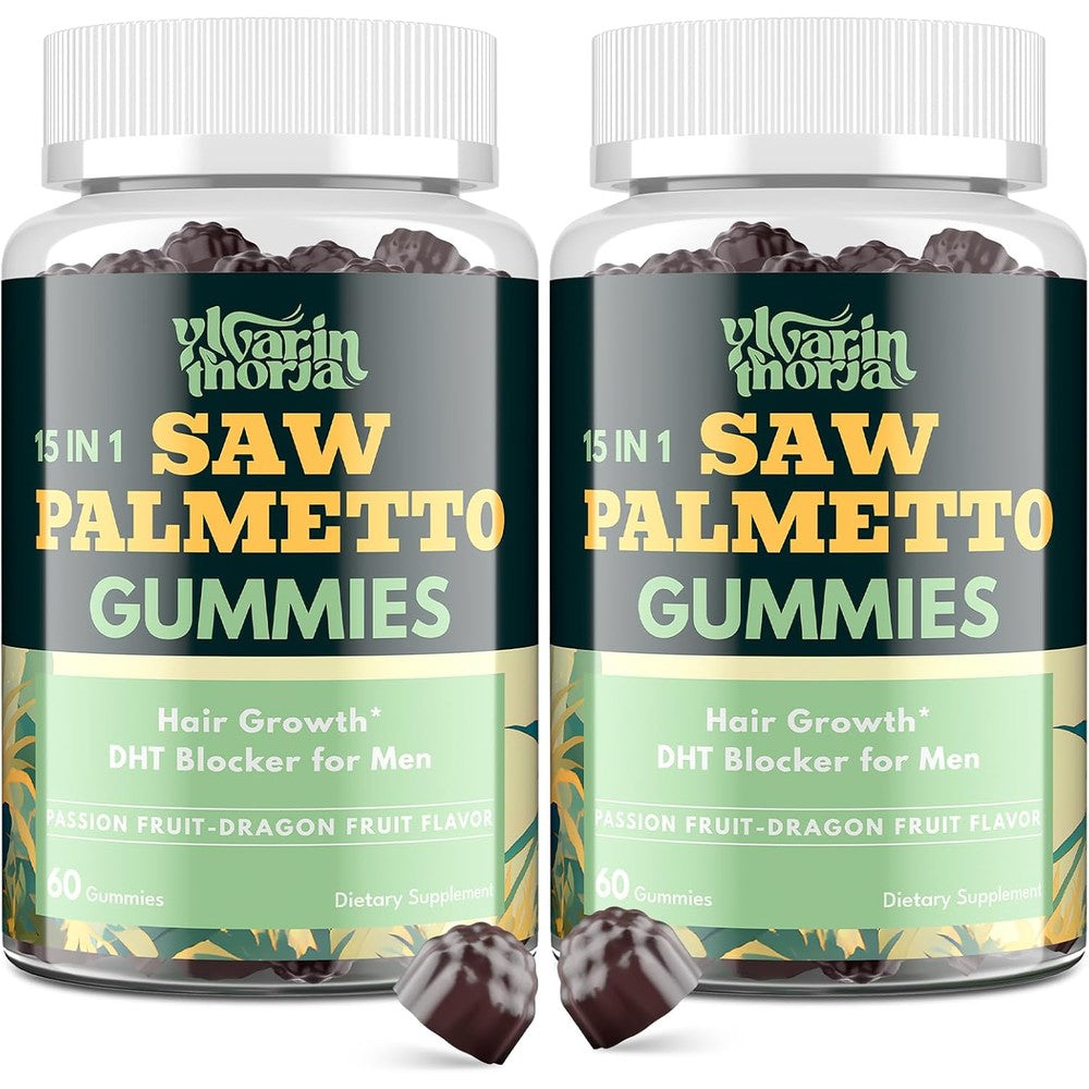 EnvyDeal YLVARIN THORIA Saw Palmetto and Biotin DHT blocker gummies front view showing bottle label details.