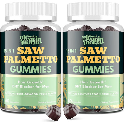 EnvyDeal YLVARIN THORIA Saw Palmetto and Biotin DHT blocker gummies front view showing bottle label details.