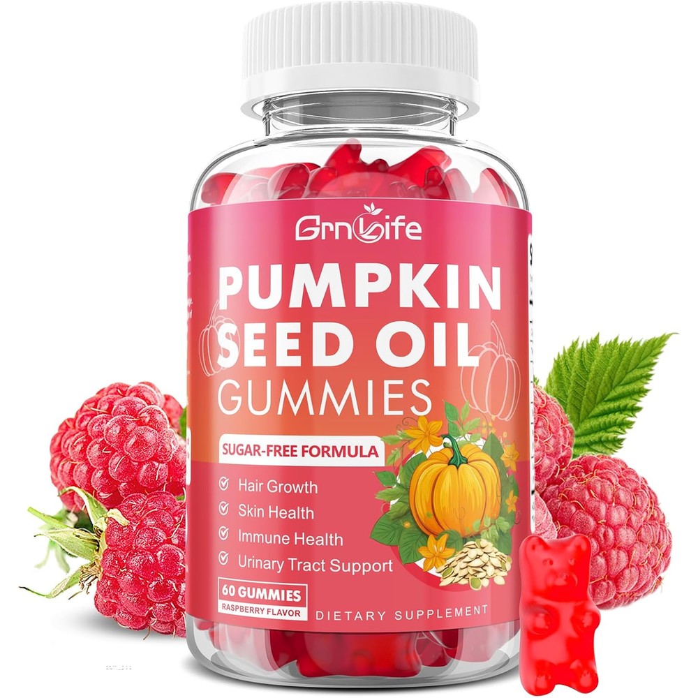 GrnLife Pumpkin Seed Oil and Saw Palmetto Gummies front view bottle for hair growth