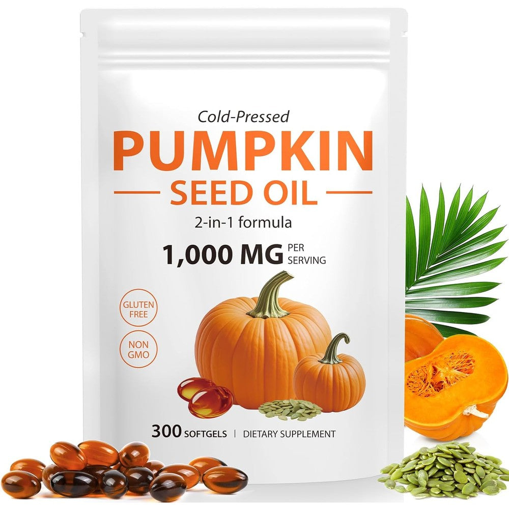 Flasture Pumpkin Seed Oil and Saw Palmetto 300 softgels bottle front view for hair growth support.