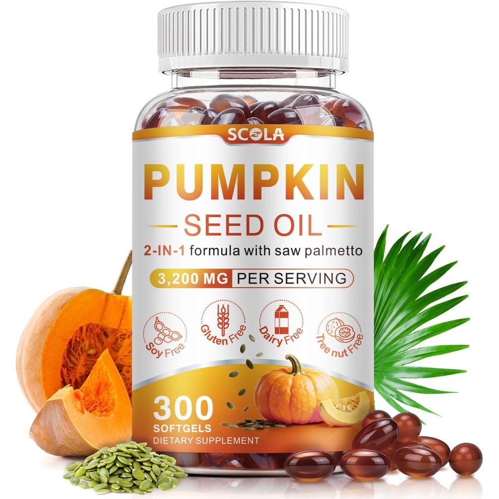 SCOLA Pumpkin Seed Oil and Saw Palmetto 300 softgels bottle front view