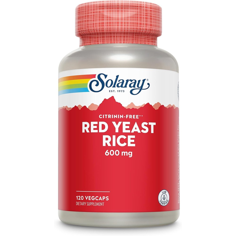 Solaray Red Yeast Rice 600 Milligrams front view bottle for heart health support.