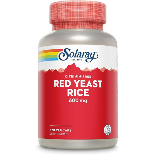 Solaray Red Yeast Rice 600 Milligrams front view bottle for heart health support.