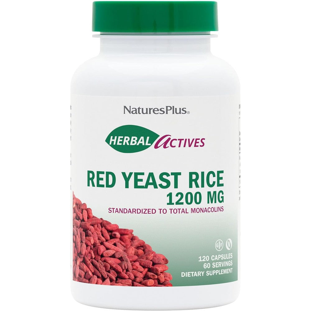 NaturesPlus Herbal Actives Red Yeast Rice 1200 mg bottle front view for heart health support