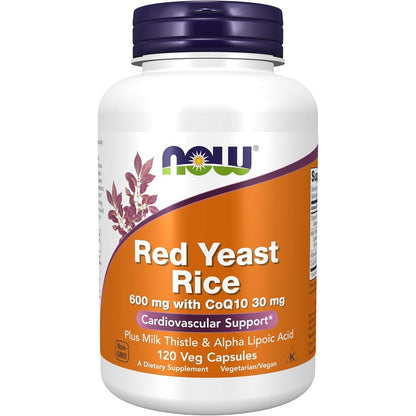 NOW Foods Red Yeast Rice front bottle view showing cardiovascular support supplement.