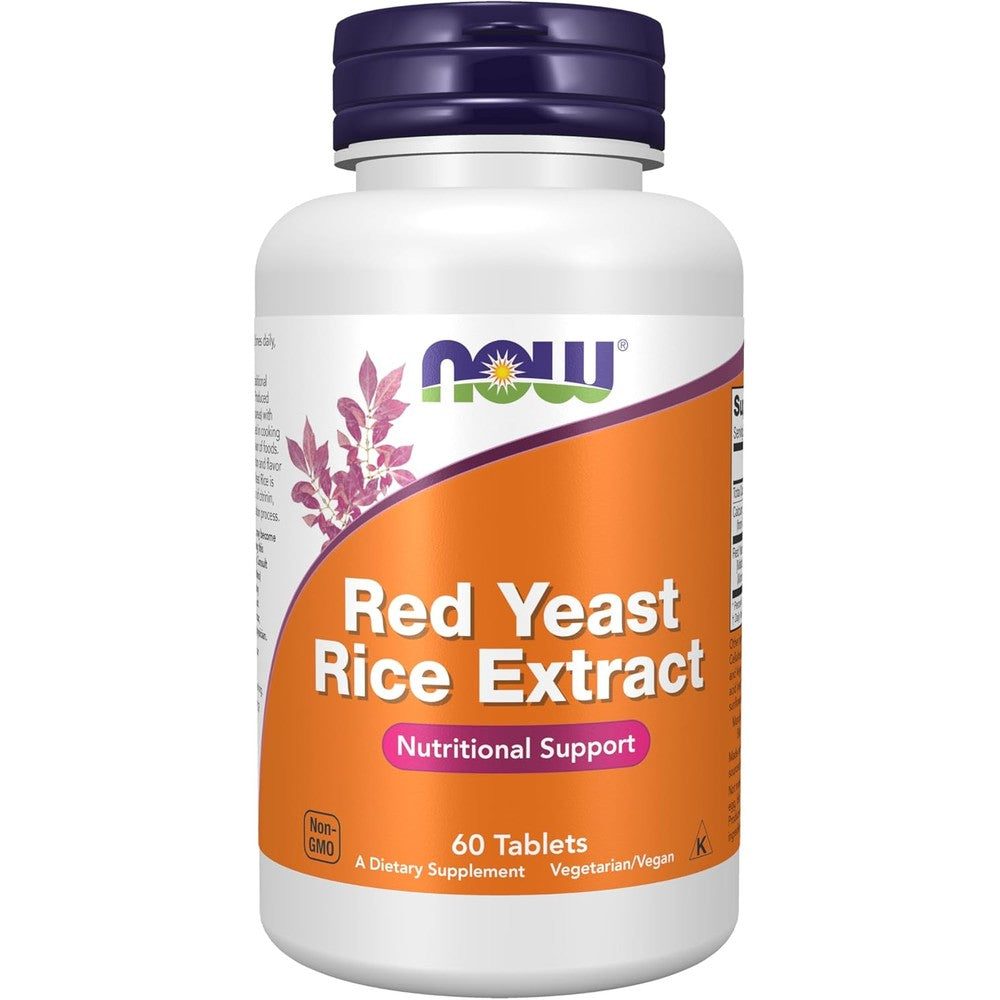 NOW Foods Red Yeast Rice Extract 1200mg 60 Tablets front view bottle for cardiovascular health