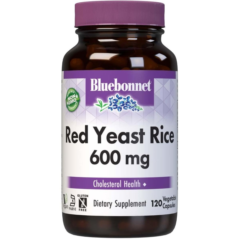 Bluebonnet Nutrition Red Yeast Rice 600 mg 120 vegetable capsules front view bottle for cholesterol support